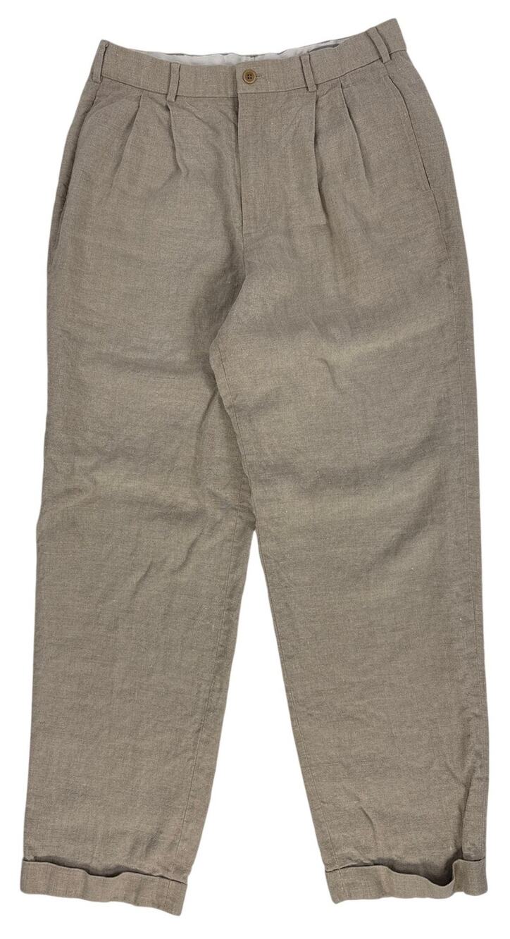 Vintage 90s Eddie Bauer Beige 100% Linen Pleated Pants Men’s 33x34